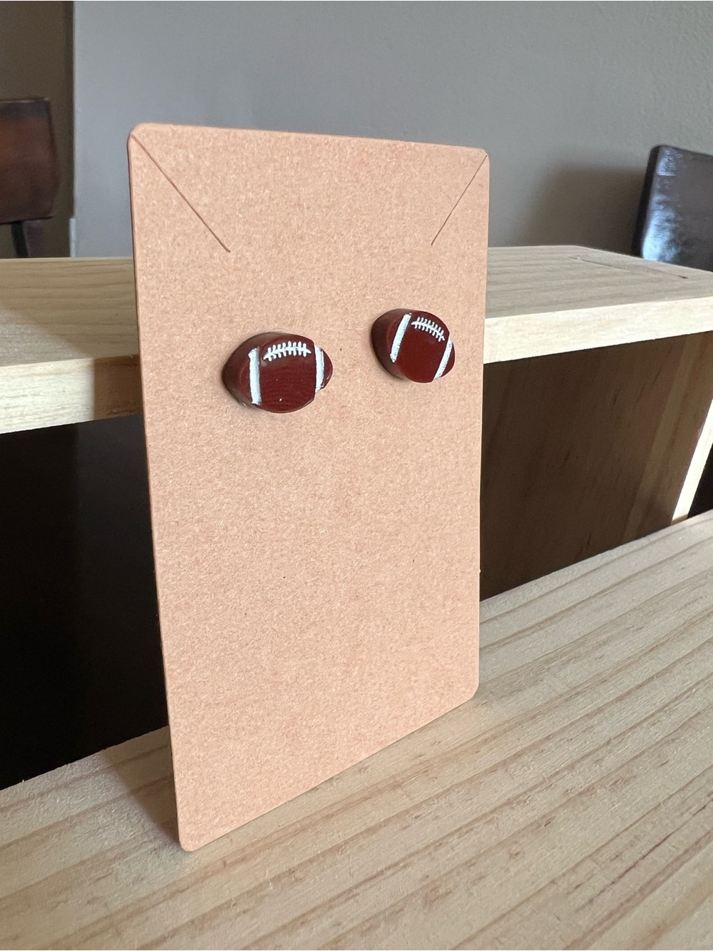 Football Shaped Stud Earrings - Brown and White